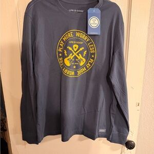 Life Is Good Men's Navy Long Sleeve Tee with Yellow Graphic